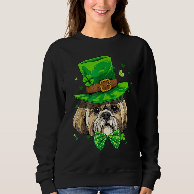 St Patrick's Day Leprechaun Shamrock Shih Tzu Iris Sweatshirt (Vorderseite)