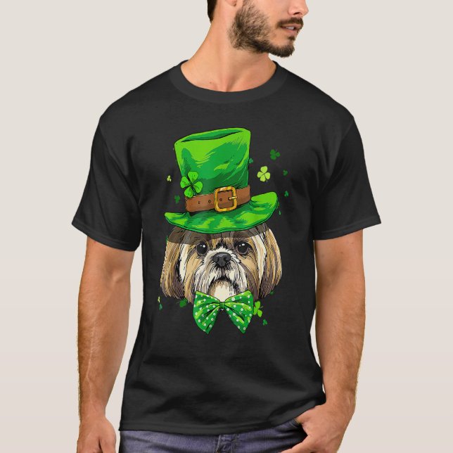 St Patrick's Day Leprechaun Shamrock Shih Tzu Iris T-Shirt (Vorderseite)