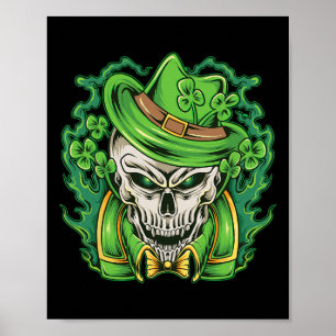 St Patricks Day Leprechaun Skull Kleeblatt Poster