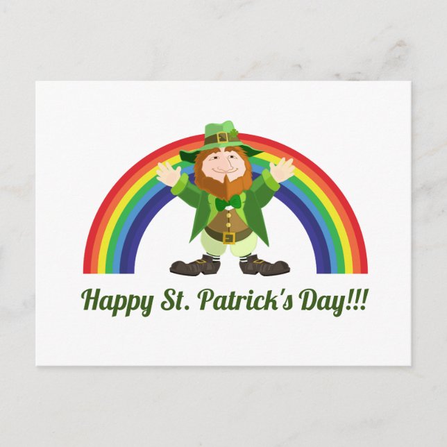 St. Patricks Day Leprechaun und Regenbogen Postkar Postkarte (Vorderseite)