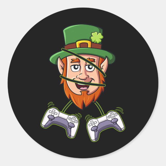 St Patricks Day Leprechaun Video Game Controller Runder Aufkleber (Vorderseite)