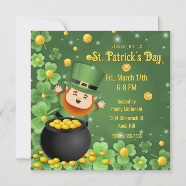 St. Patrick's Day Leprechauns Kleeblatt & Gold Einladung (Vorderseite)