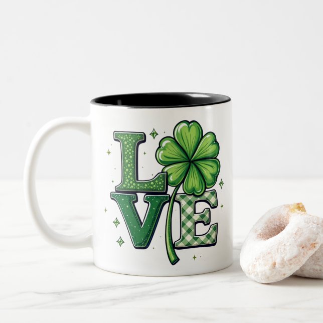 St. Patrick's Day Liebe Clipart Clower Zweifarbige Tasse (Mit Donut)