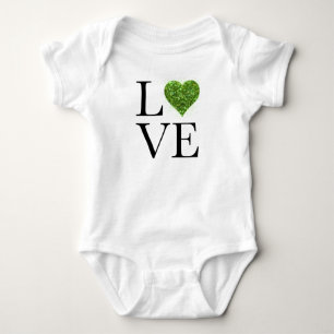 St. Patrick's Day   LIEBE   Grün glitzerndes Herz Baby Strampler