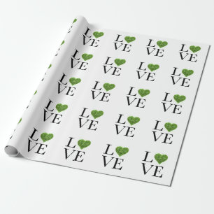 St. Patrick's Day   LIEBE   Grün glitzerndes Herz Geschenkpapier
