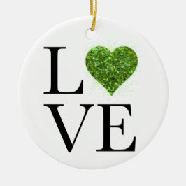 St. Patrick's Day | LIEBE | Grün glitzerndes Herz Keramik Ornament
