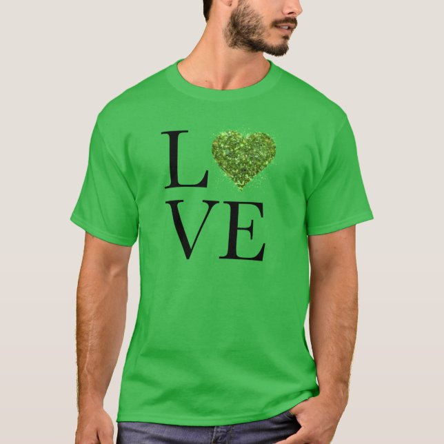 St. Patrick's Day | LIEBE | Grün glitzerndes Herz T-Shirt (Vorderseite)