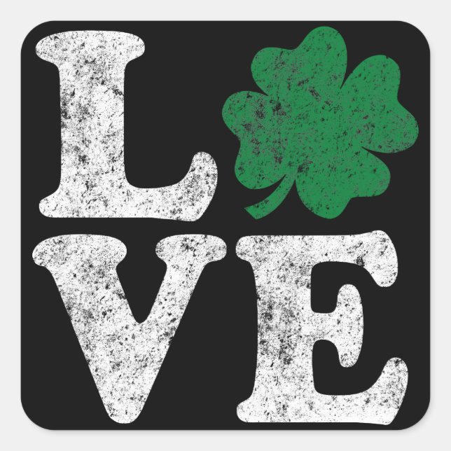 St Patrick's Day LIEBE Kleeblatt Irish Quadratischer Aufkleber (Vorderseite)