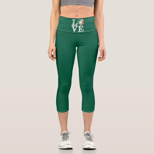 St Patricks Day Liebe Lucky Irish Kleeblatt Green Capri Leggings (Vorderseite)
