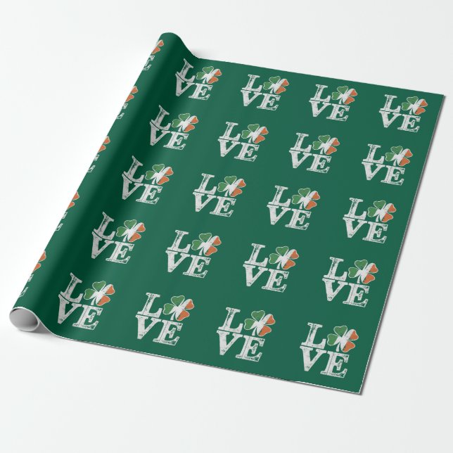 St Patricks Day Liebe Lucky Irish Kleeblatt Green Geschenkpapier (Ungerollt)