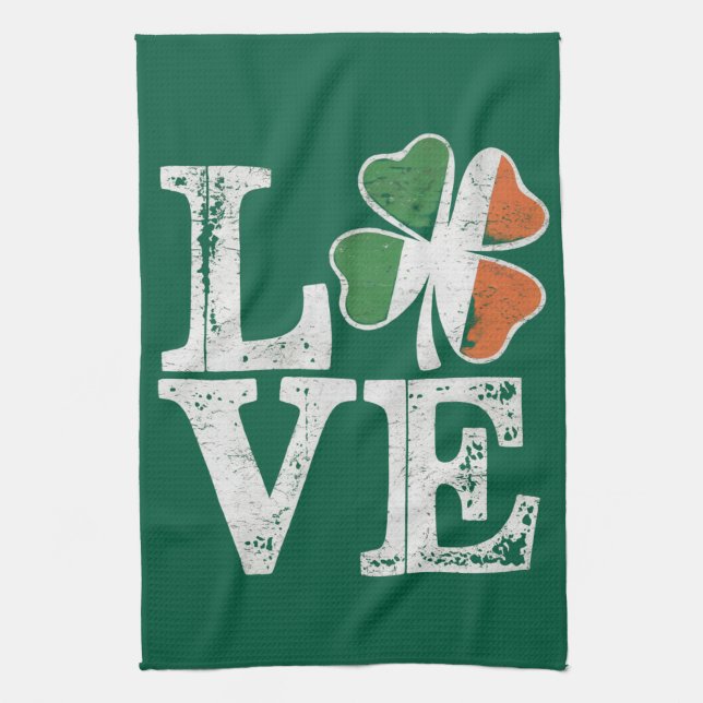 St Patricks Day Liebe Lucky Irish Kleeblatt Green Geschirrtuch (Vertikal)