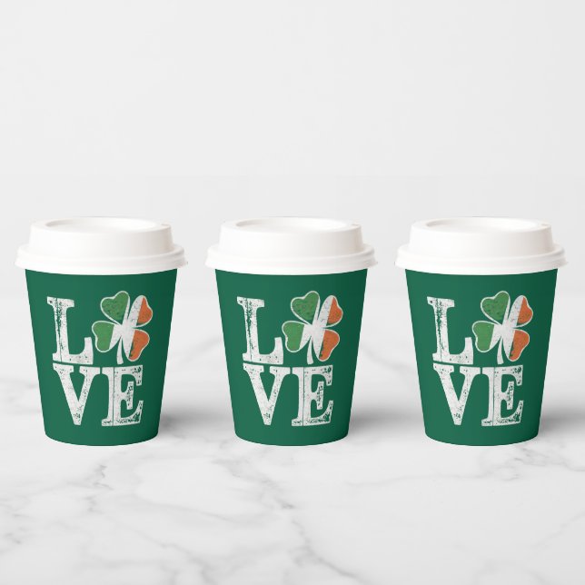 St Patricks Day Liebe Lucky Irish Kleeblatt Green Pappbecher (Multi)