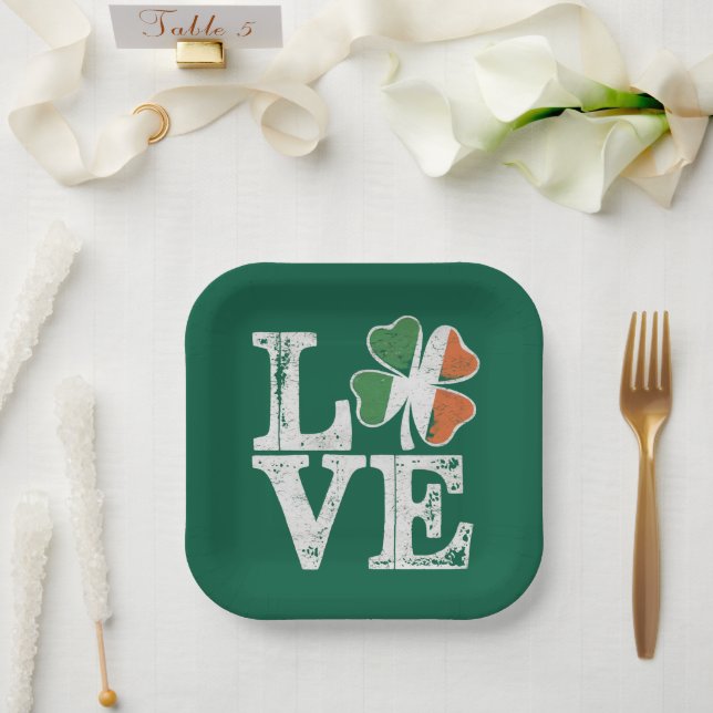 St Patricks Day Liebe Lucky Irish Kleeblatt Green Pappteller (Hochzeit)