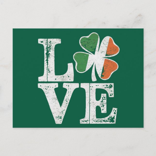 St Patricks Day Liebe Lucky Irish Kleeblatt Green Postkarte (Vorderseite)
