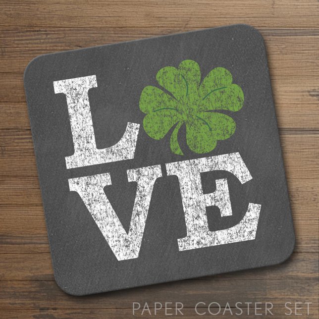 St Patricks Day LIEBE mit Kleeblatt Rechteckiger Pappuntersetzer (Custom Coaster Set)