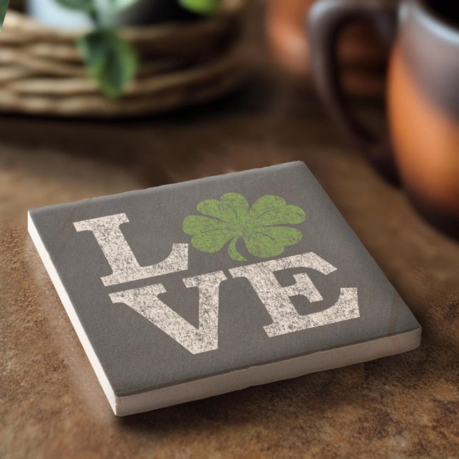 St Patricks Day LIEBE mit Kleeblatt Steinuntersetzer (Custom Stone Coaster)