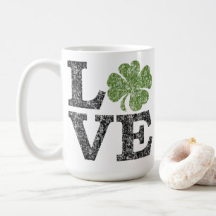 St Patricks Day LIEBE mit Kleeblatt Tasse