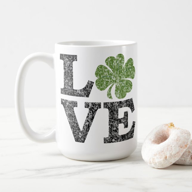 St Patricks Day LIEBE mit Kleeblatt Tasse (Mit Donut)