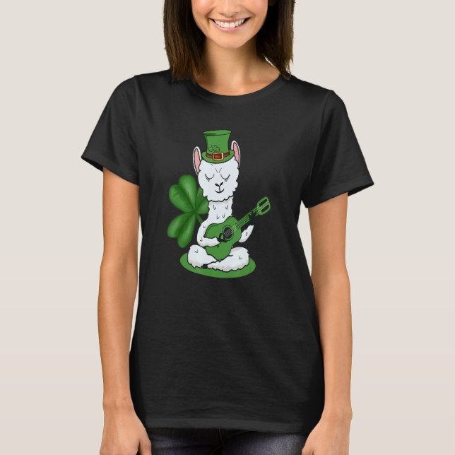 St Patricks Day Llama Gitarre spielen Relaxen Musi T-Shirt (Vorderseite)