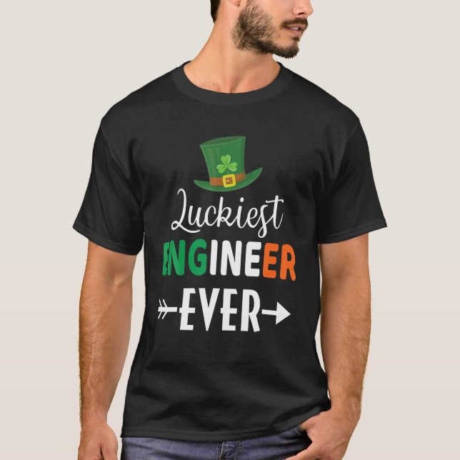 St Patrick's Day Luckiest Engineer Ever Kleeblatt  T-Shirt (Vorderseite)