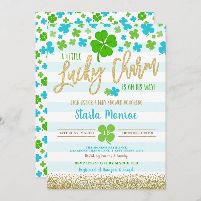St Patrick's Day Lucky Charm Baby Shower Einladung (Vorne/Hinten)