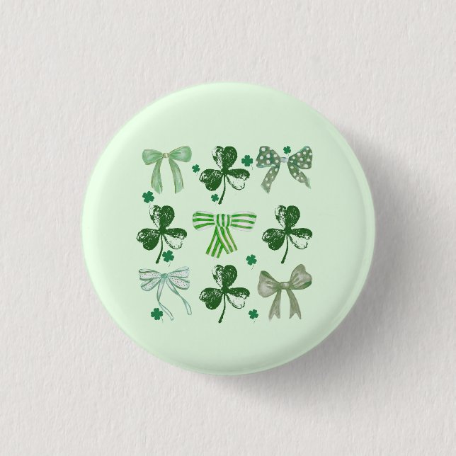 St. Patrick's Day Lucky Clover and Bow Button (Vorderseite)