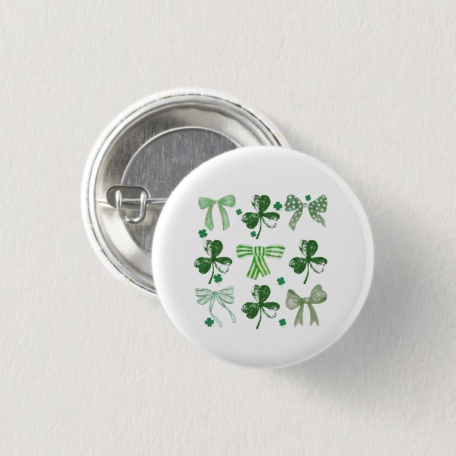 St. Patrick's Day Lucky Clover and Bow Button (Vorne & Hinten)