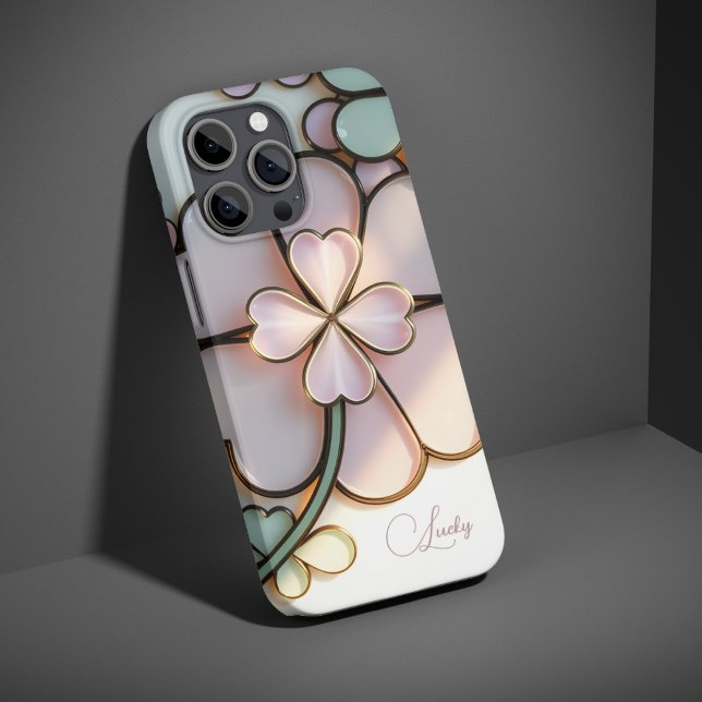 St Patricks Day Lucky Clover Festhalten Glas-Effek Case-Mate iPhone Hülle (St Patricks Day Lucky Clover Stained Glass Effect Case-Mate iPhone Case)