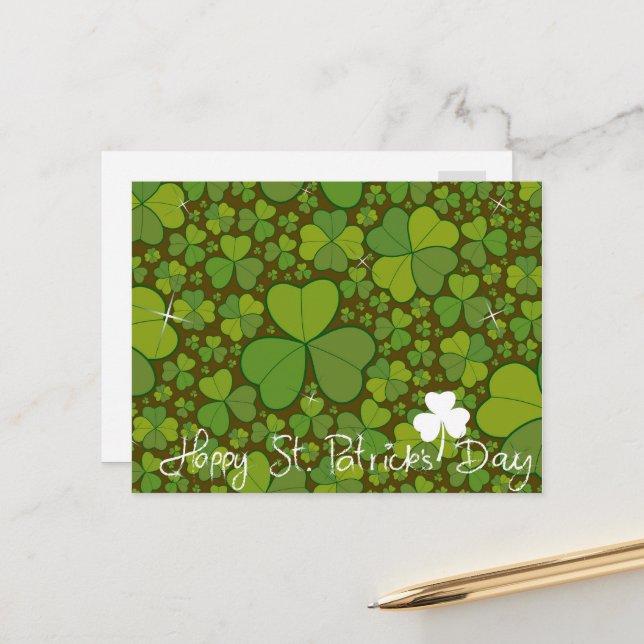St. Patrick's Day Lucky Clovers Kleeblatt irisch Postkarte (Vorderseite/Rückseite Beispiel)