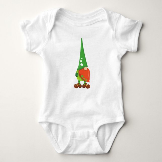 St. Patrick's Day, Lucky Clovers, Niedlicher Gnome Baby Strampler (Vorderseite)