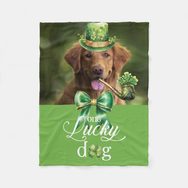 St. Patrick's Day Lucky Dog Funny Custom Foto Fleecedecke (Vorderseite)