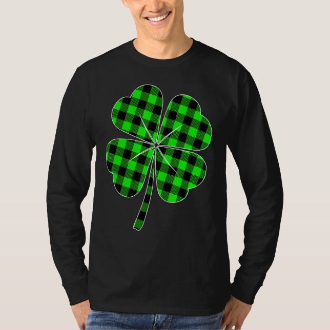 St Patricks Day Lucky Green Buffalo Kariertes Klee T-Shirt (Vorderseite)