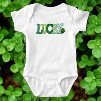 St. Patricks Day Lucky Green Letters Baby Strampler