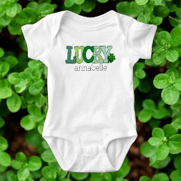 St. Patricks Day Lucky Green Letters Custom Baby Strampler