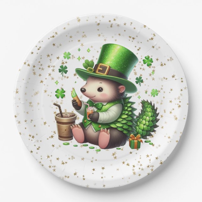 St. Patrick's Day Lucky Igel Pappteller (Vorderseite)