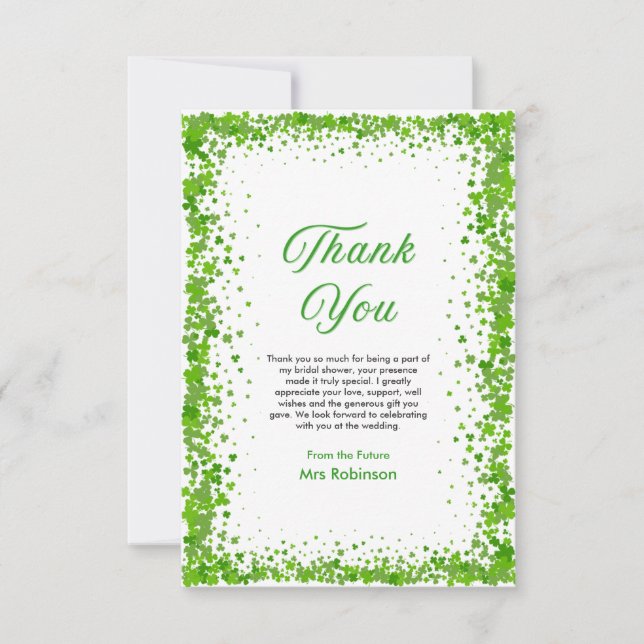 St Patrick's Day Lucky in Love Bridal Shower  Dankeskarte (Vorderseite)