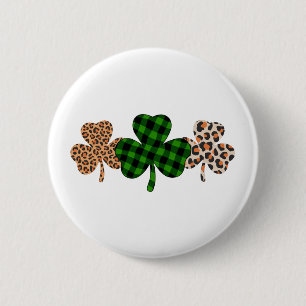 St Patricks Day Lucky Irish Green Kariert Kleeblat Button