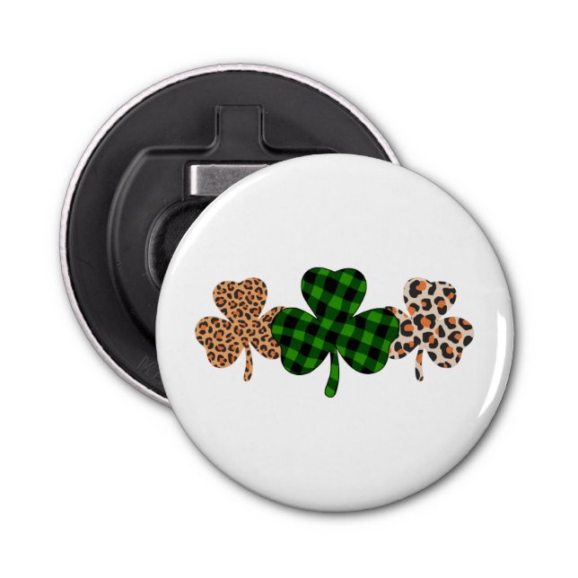 St Patricks Day Lucky Irish Green Kariert Kleeblat Flaschenöffner (Vorderseite)