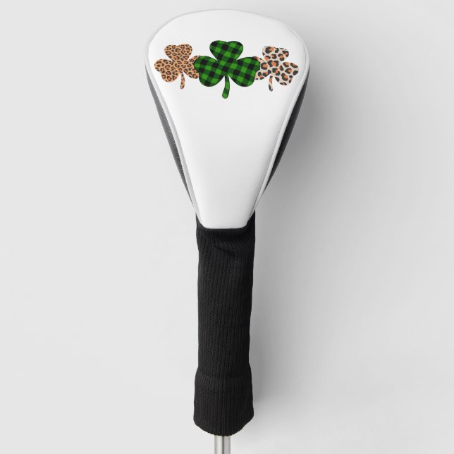 St Patricks Day Lucky Irish Green Kariert Kleeblat Golf Headcover (Vorderseite)