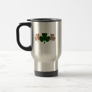 St Patricks Day Lucky Irish Green Kariert Kleeblat Reisebecher