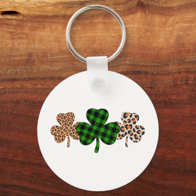 St Patricks Day Lucky Irish Green Kariert Kleeblat Schlüsselanhänger (Vorderseite)