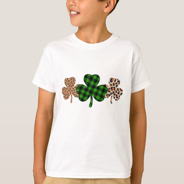 St Patricks Day Lucky Irish Green Kariert Kleeblat T-Shirt (Vorderseite)