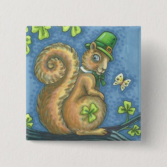 ST. PATRICK'S DAY, LUCKY IRISH SQUIRREL BUTTON Squ (Vorderseite)