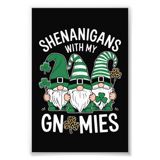 St Patricks Day Lucky Kleeblatt Leopard Gnomes Fotodruck (Vorne)