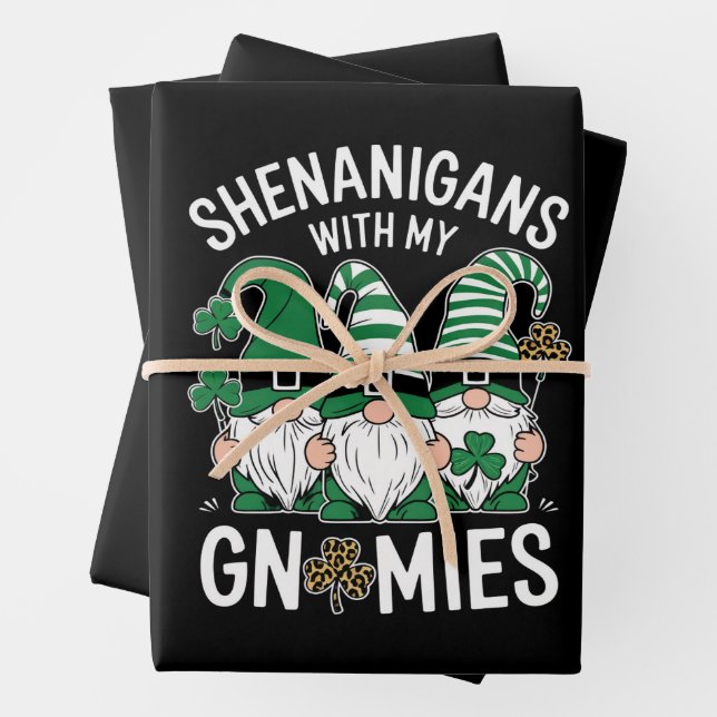 St Patricks Day Lucky Kleeblatt Leopard Gnomes Geschenkpapier Set (Beispiel)