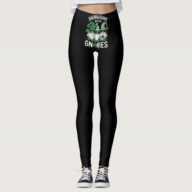St Patricks Day Lucky Kleeblatt Leopard Gnomes Leggings (Vorderseite)