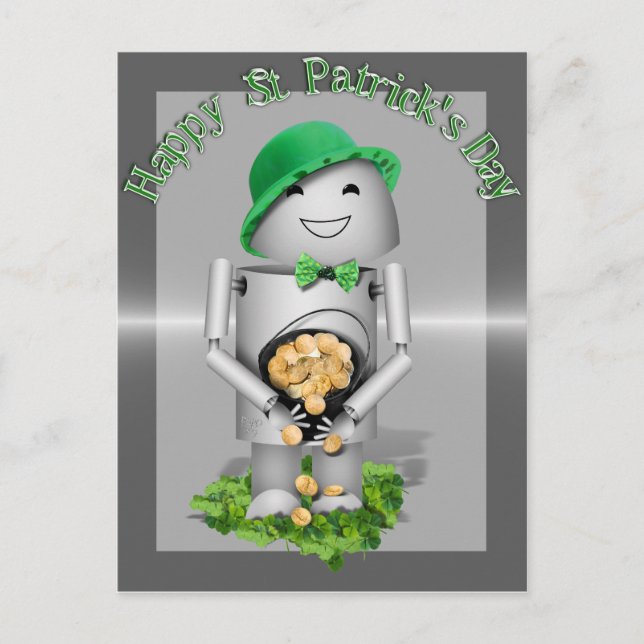St. Patrick's Day Lucky Lil' Robo-x9 Postkarte (Vorderseite)
