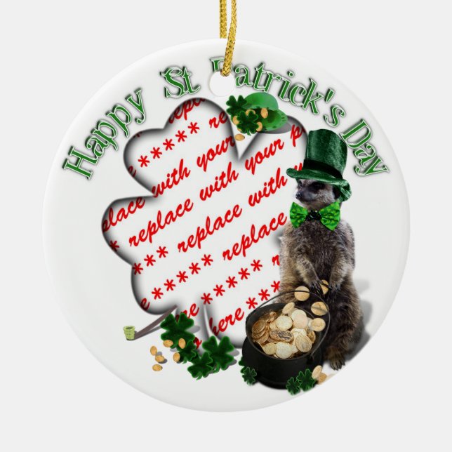 St Patrick's Day Lucky Meerkat Kleeblatt Rahmen Keramik Ornament (Vorne)