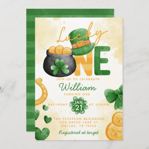 St Patricks Day Lucky ONE Einladung zum 1. Geburts