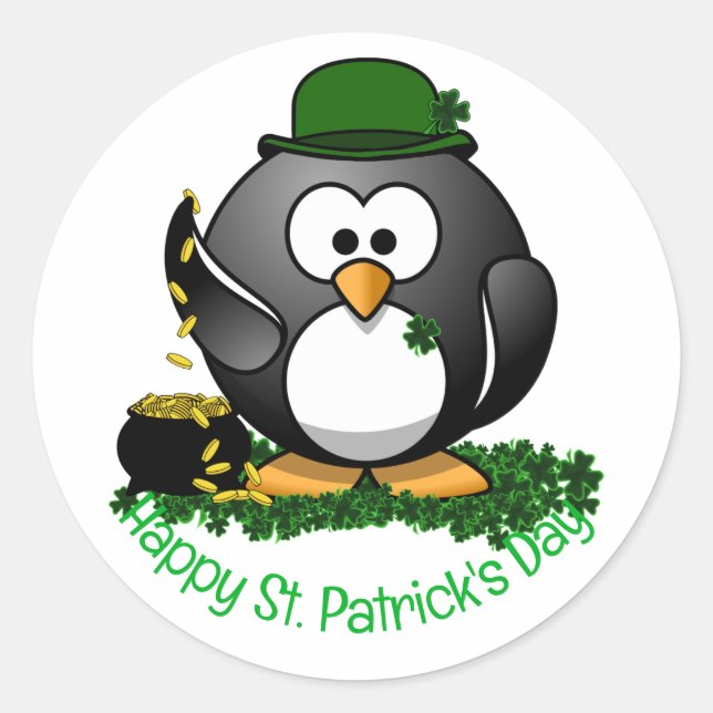 St. Patrick's Day Lucky Penguin  Runder Aufkleber (Vorderseite)